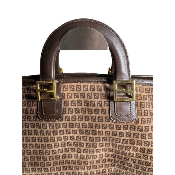 AUTH Fendi Suede Satchel FF Monogram Tote Bag w/COA Italy VTG Y2K Luxury RARE - Picture 3 of 12